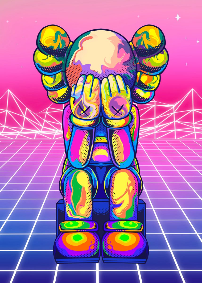 'kaws neon retro' Poster, picture, metal print, paint by Boon Edgar ...