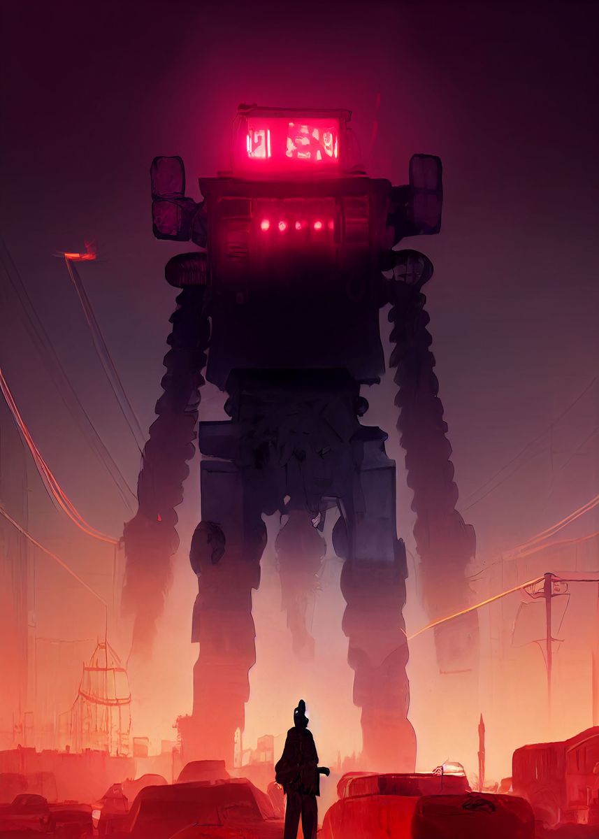 'The giant robot lookdown' Poster, picture, metal print, paint by ...