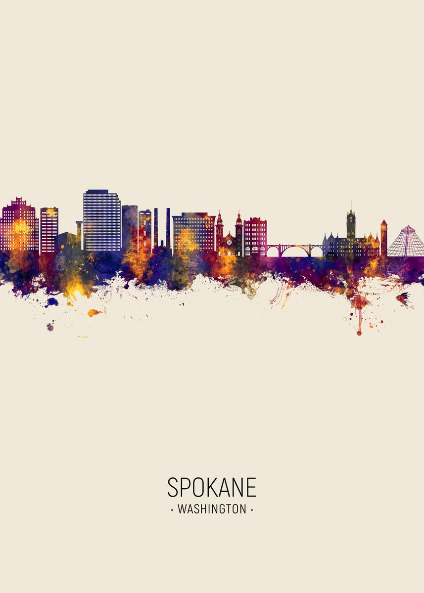'Spokane Skyline Washington' Poster by Michael Tompsett Displate