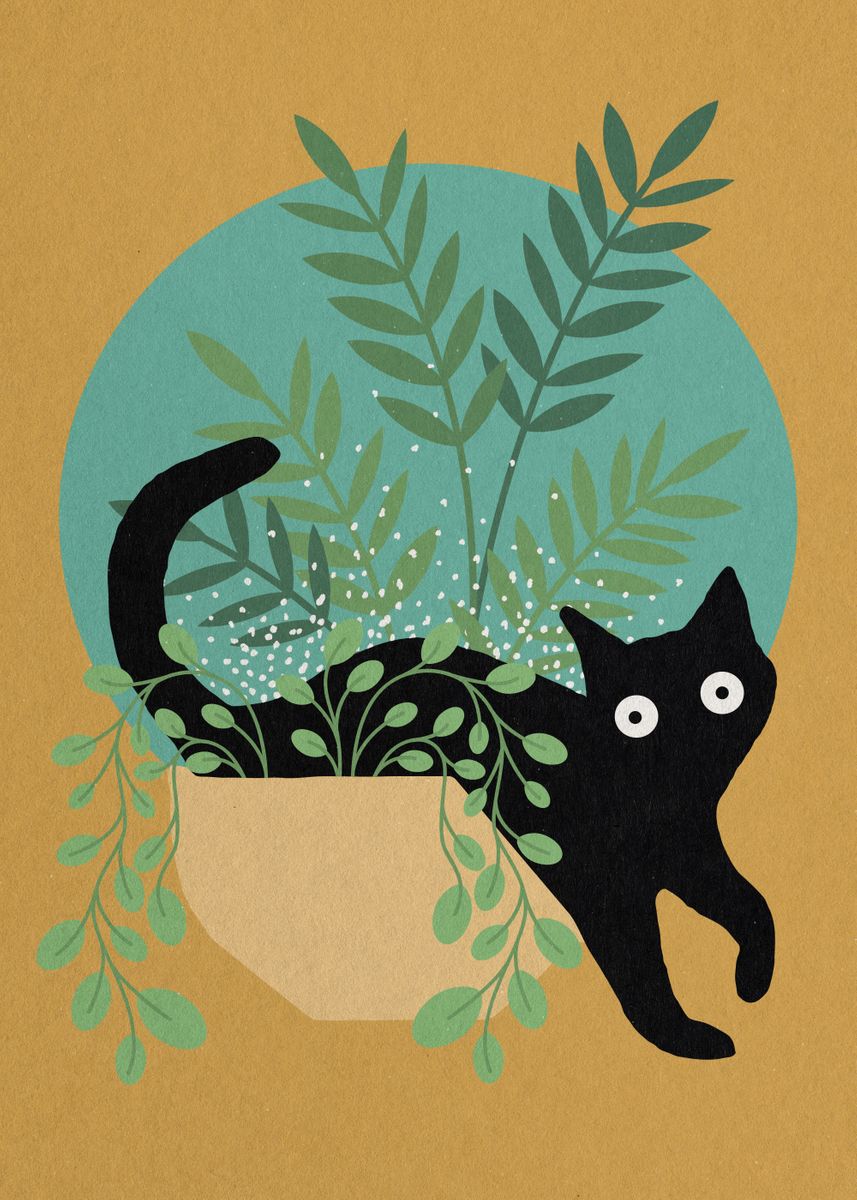 'Cat in plant' Poster, picture, metal print, paint by Alexandra A ...