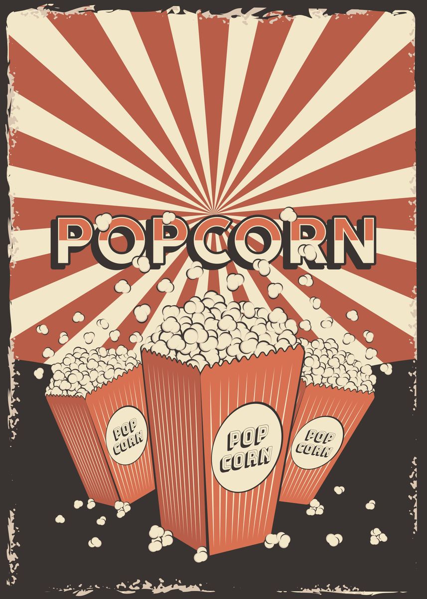 'Vintage Popcorn Poster' Poster, picture, metal print, paint by Xăm