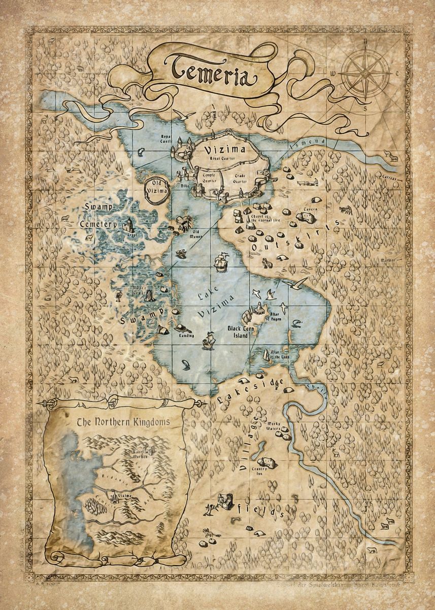  map of temeria poster picture metal print paint by witcher 3