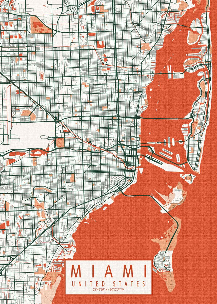 'Miami City Map Bohemian' Poster, picture, metal print, paint by deMAP Studio Displate
