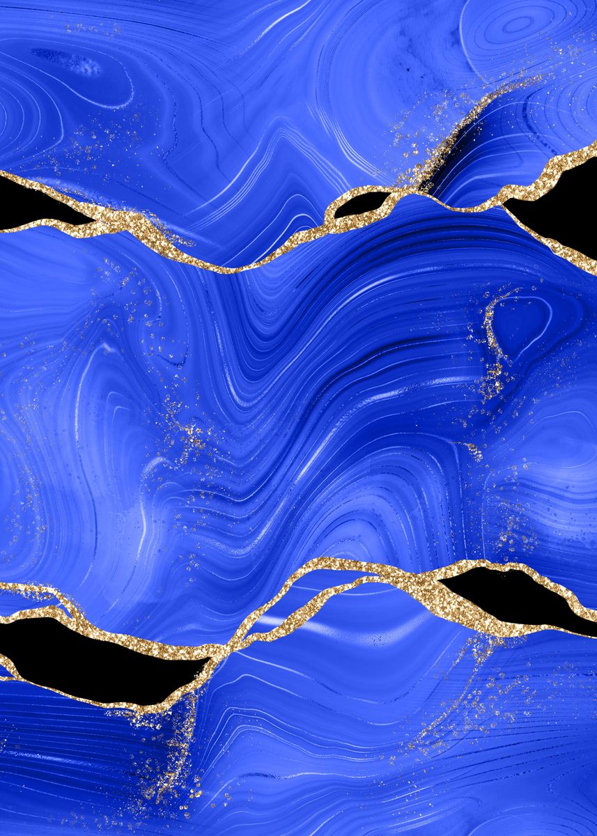 'Royal Blue Gold Agate 01' Poster, picture, metal print, paint by Aloke Design Displate