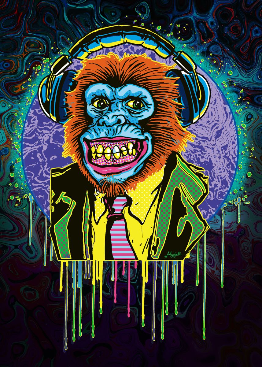 'Psychedelic Chimp in Suit' Poster, picture, metal print, paint by ...