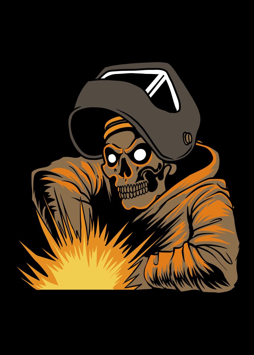 ‘Welding Welder Skull’ Poster, picture, metal print, paint by