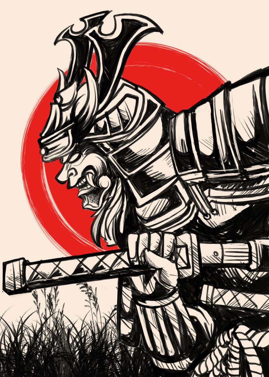 'samurai ink painting' Poster, picture, metal print, paint by sinnois ...