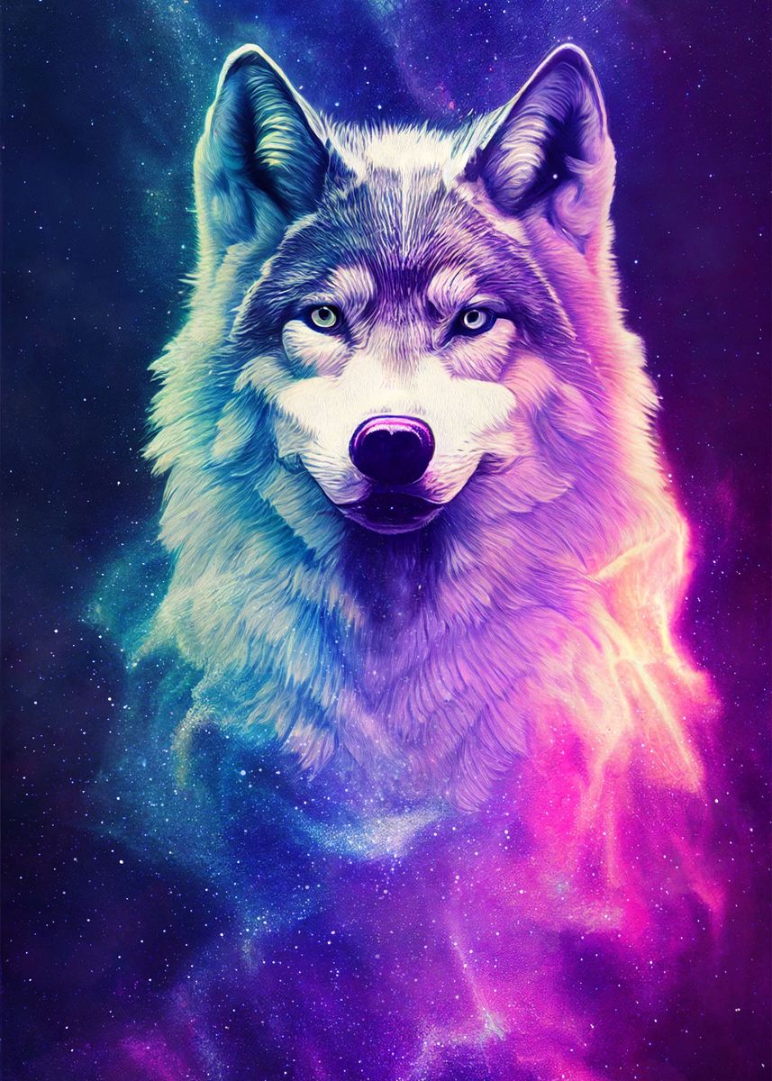 'Wolf Galaxy Stars' Poster, picture, metal print, paint by nogar007 ...