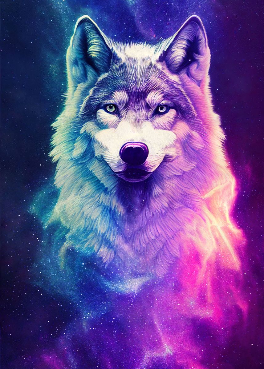  Wolf Galaxy Stars Poster Picture Metal Print Paint By Nogar007 