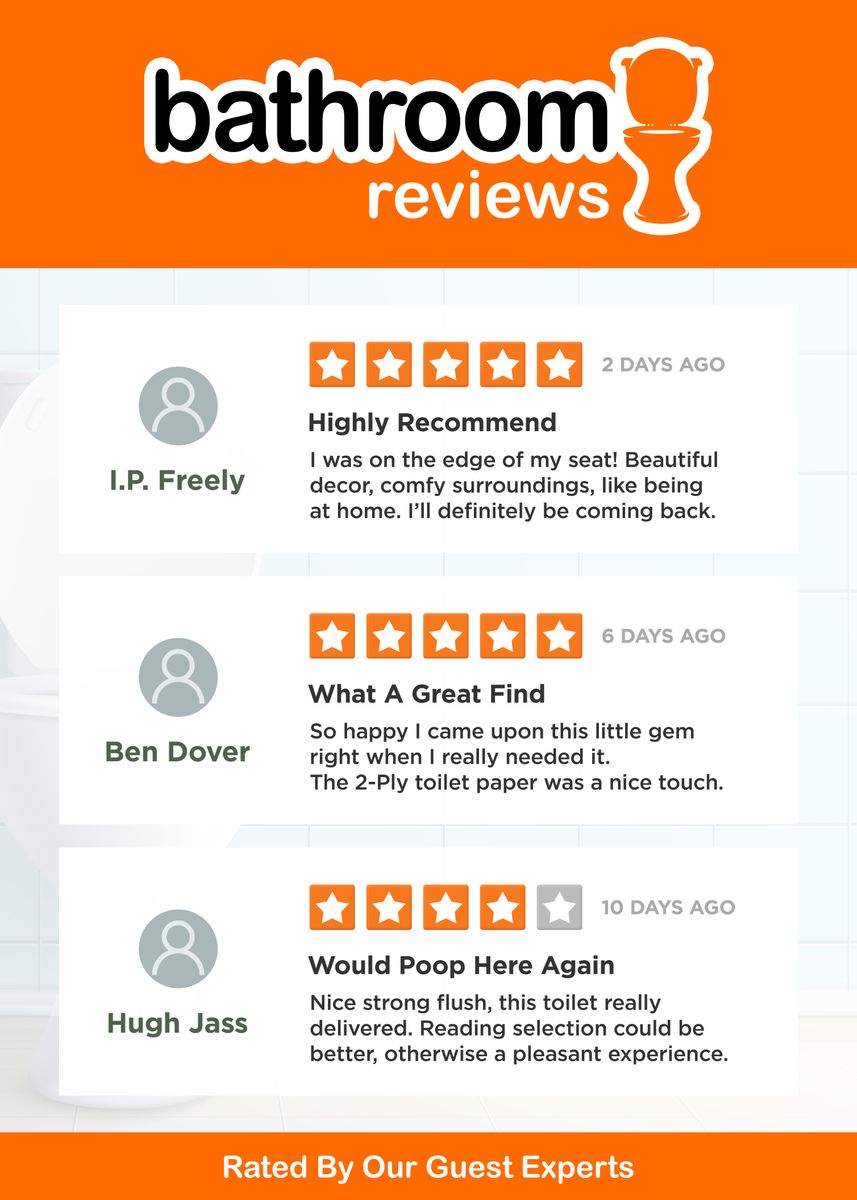 'Funny Bathroom Reviews' Poster, picture, metal print, paint by ...