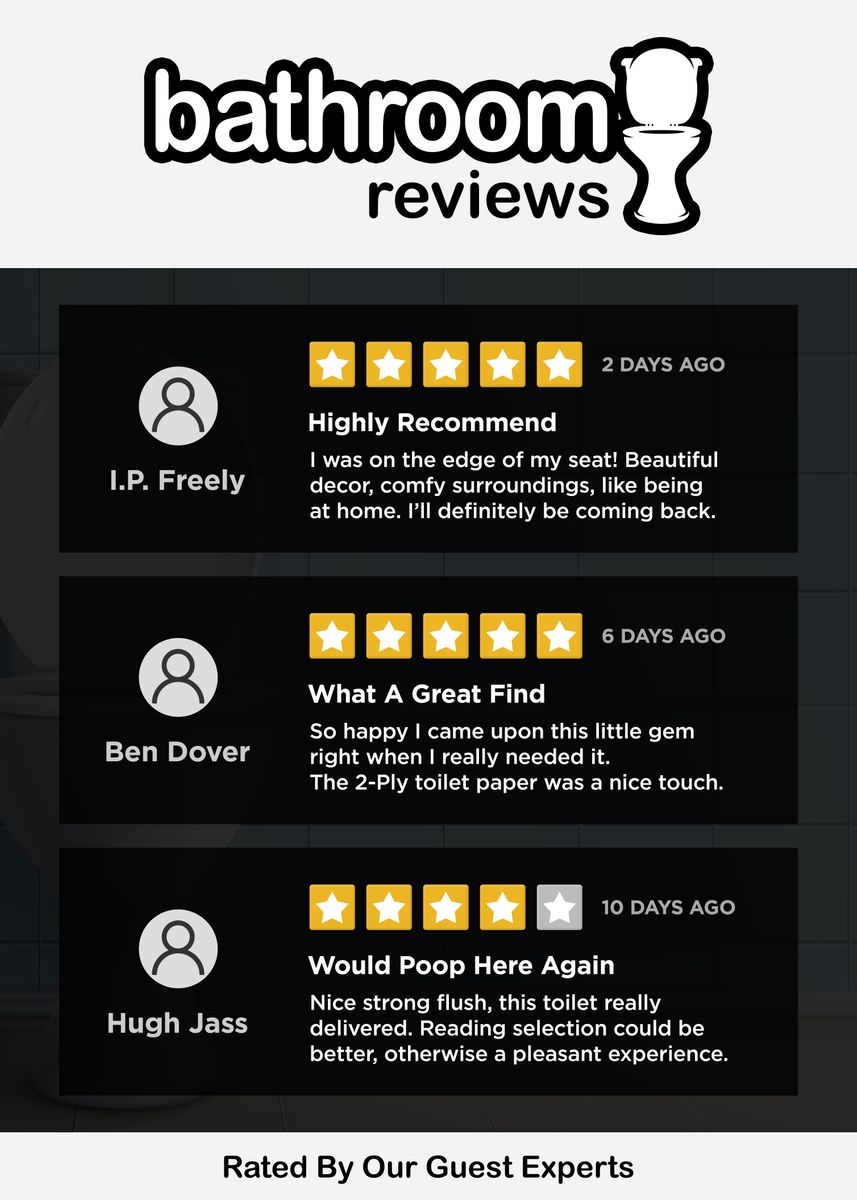 'Funny Bathroom Reviews' Poster by 84PixelDesign Displate