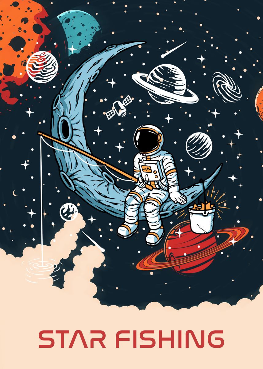 'Astronaut star fisher' Poster, picture, metal print, paint by Stefan