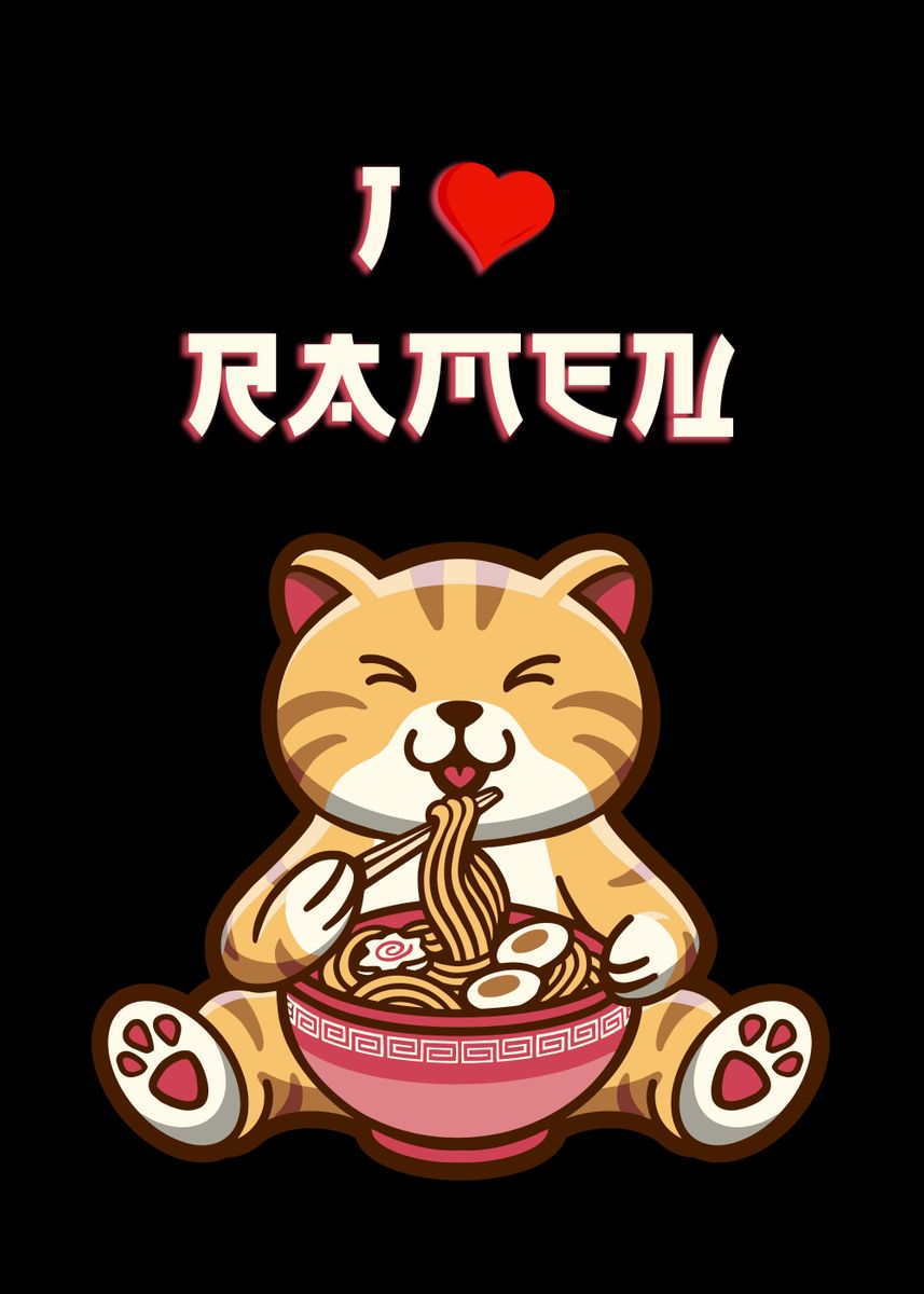 'Ramen Cat' Poster, picture, metal print, paint by Amateras Design