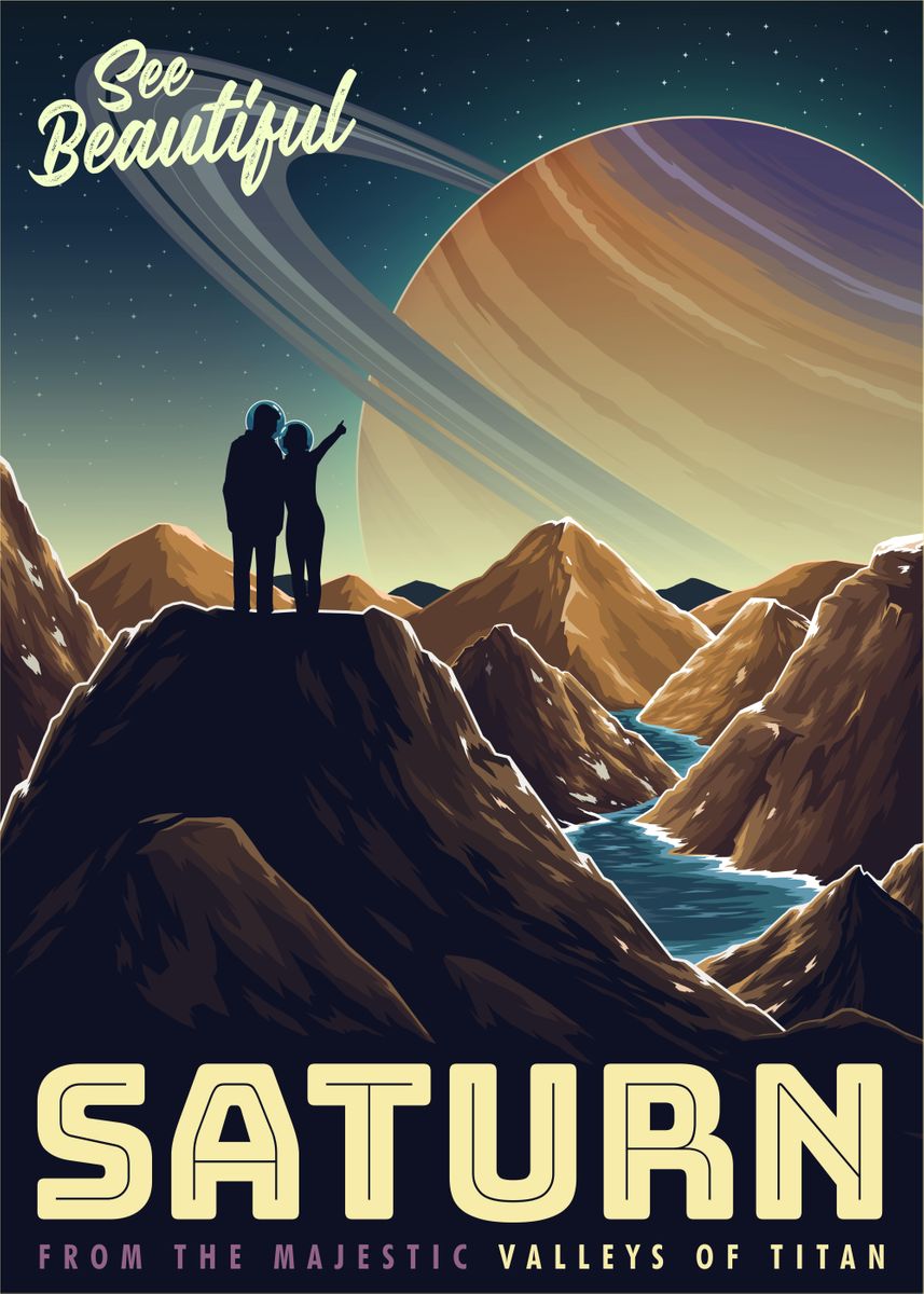 'Saturn by Titan Valleys' Poster, picture, metal print, paint by B Cubed Designs | Displate