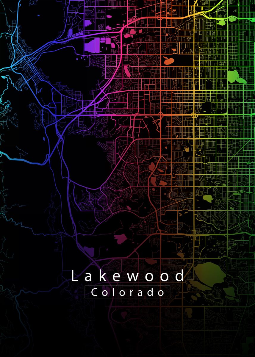 'Lakewood Colorado City Map' Poster, picture, metal print, paint by ...