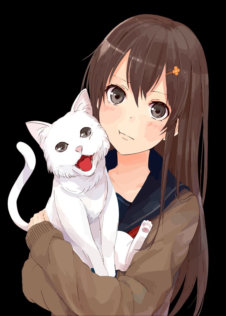  Anime Girl With Cat Poster Picture Metal Print Paint By Max Ronn 