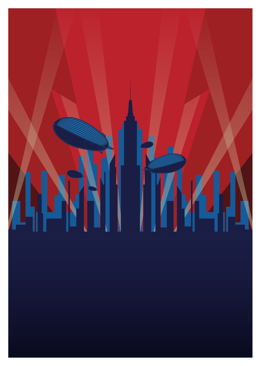 'Zeppelin City Skyline' Poster, picture, metal print, paint by ROLIB