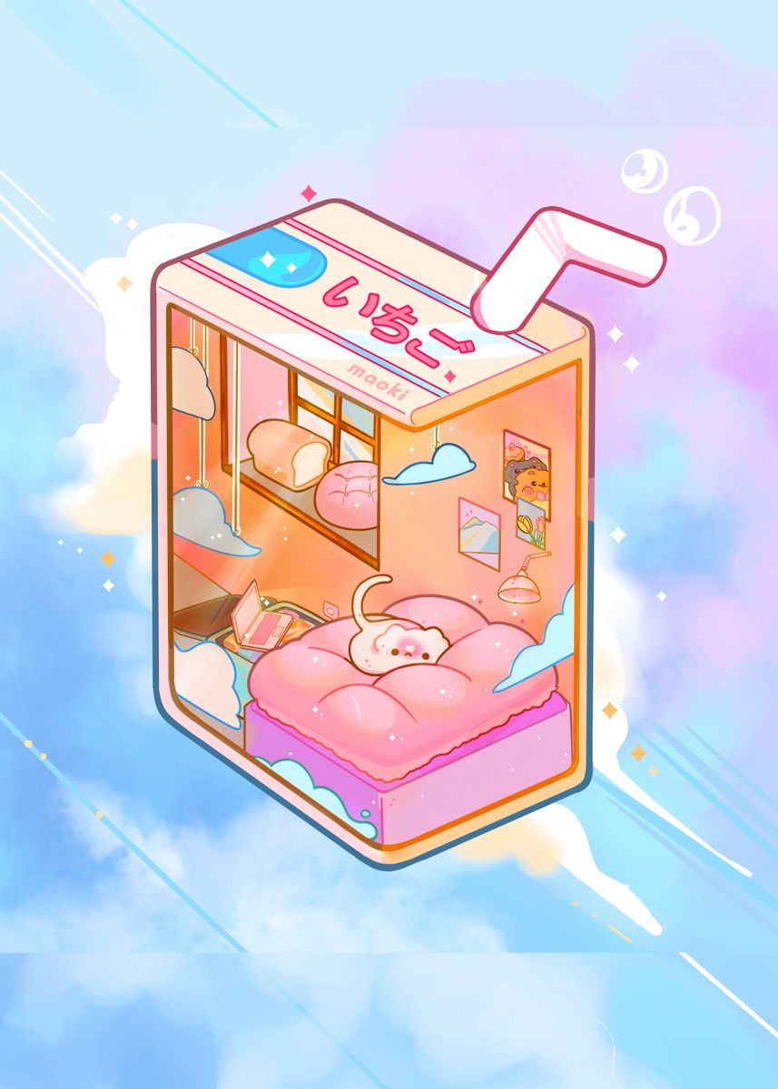 'Cat Milk Isometric Bedroom' Poster by Pomiechi  | Displate