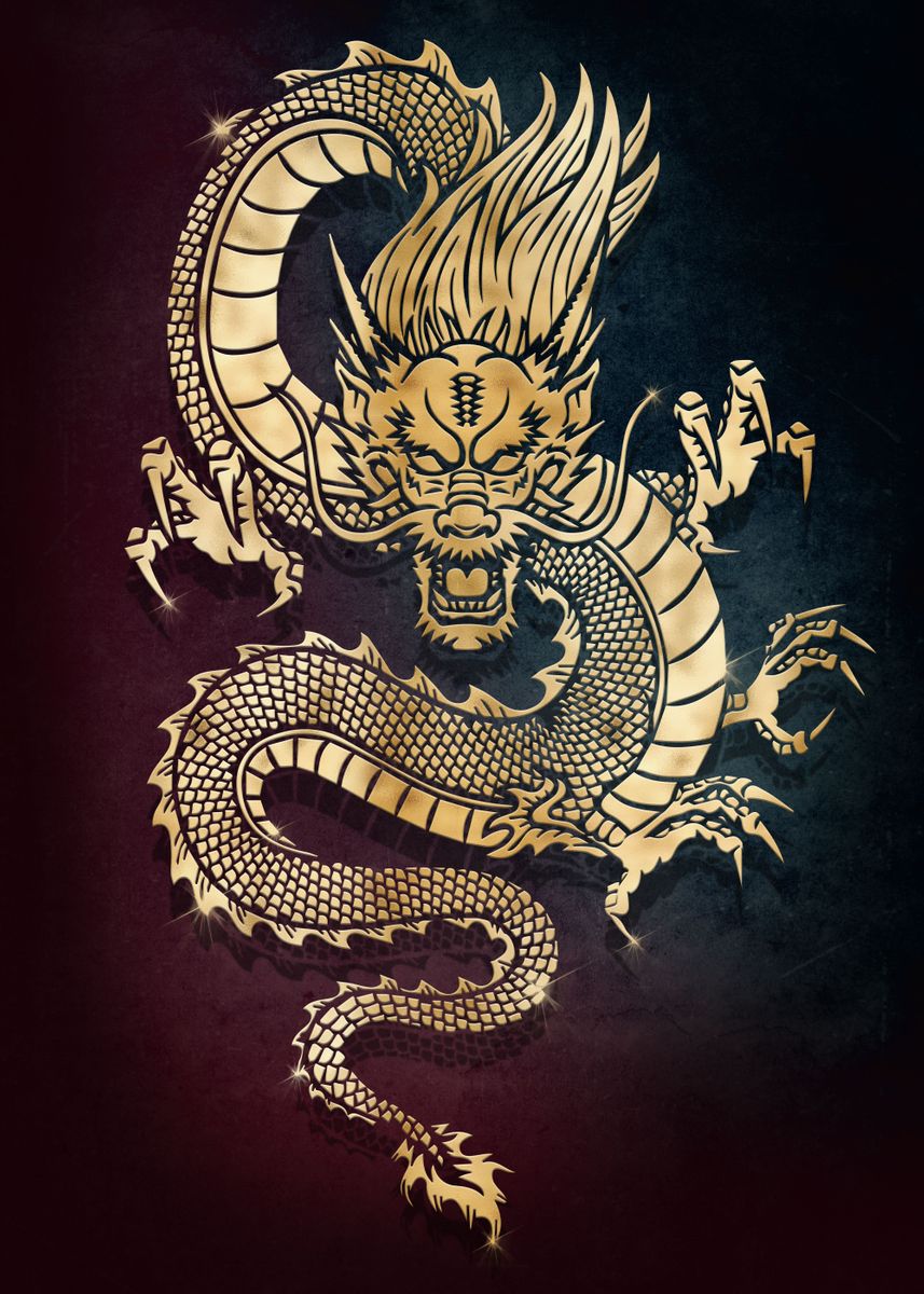 'Gold Dragon Tattoo' Poster, picture, metal print, paint by Xavier ...