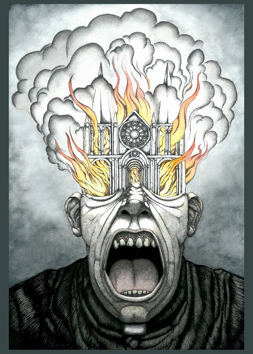 'Burning priest' Poster, picture, metal print, paint by Juliusllopis