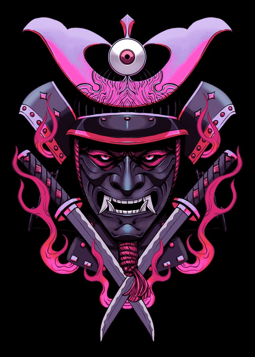 'Pink Shogun warrior mask' Poster, picture, metal print, paint by Salny ...