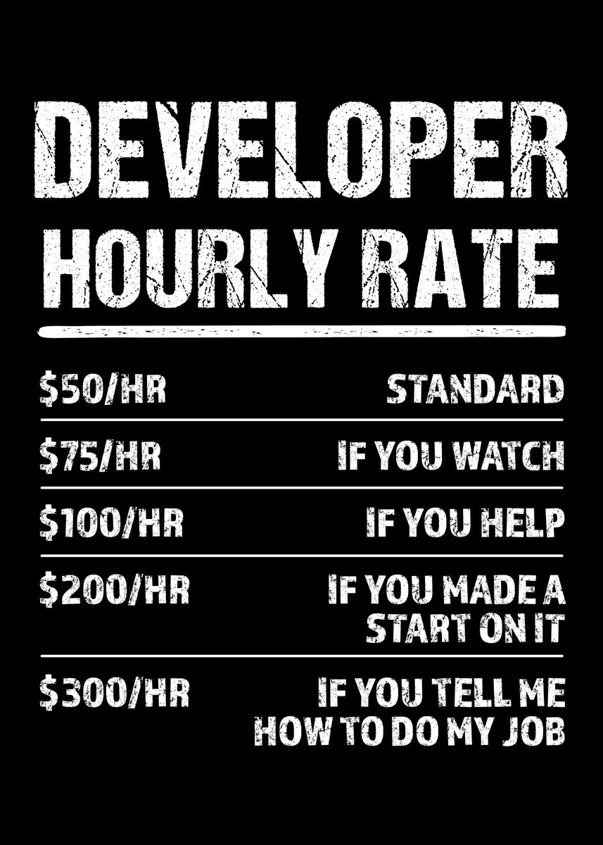 'Developer Hourly Rate' Poster, picture, metal print, paint by Phil