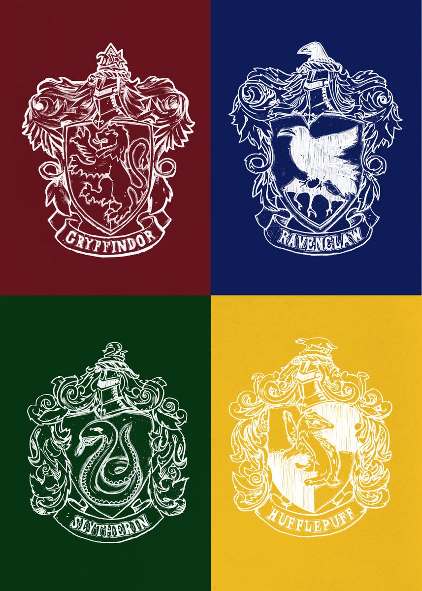 'Hogwarts Houses Crests' Poster, picture, metal print, paint by ...