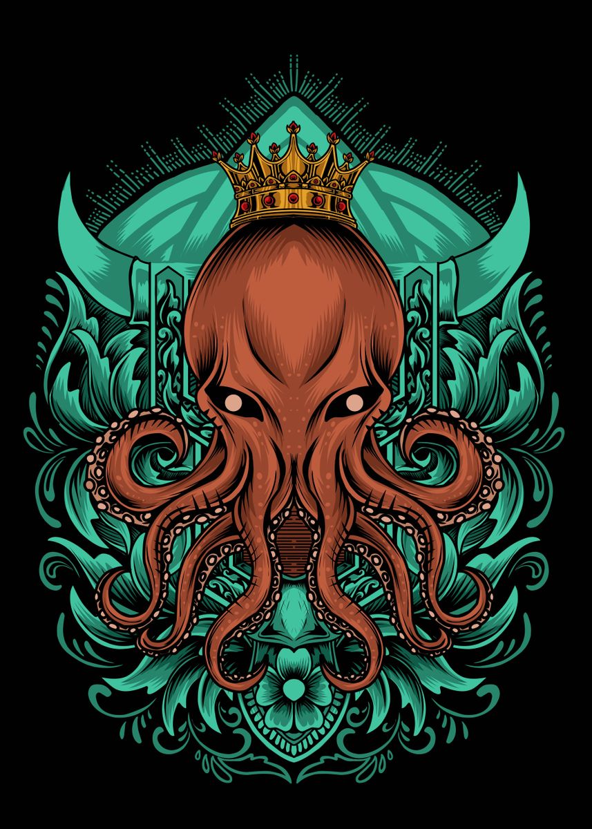 'octopus king' Poster, picture, metal print, paint by wan studio 50 ...