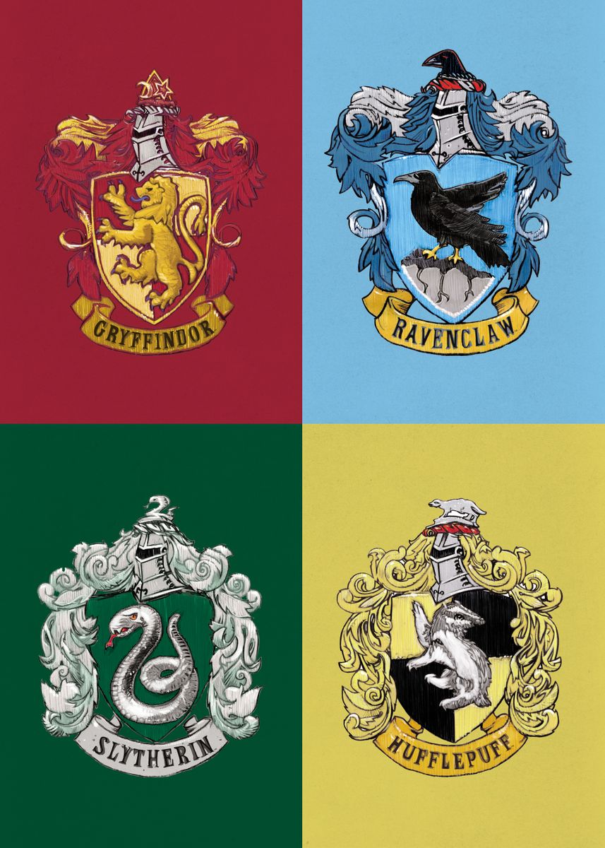 'Hogwarts Houses Insignia' Poster, picture, metal print, paint by ...