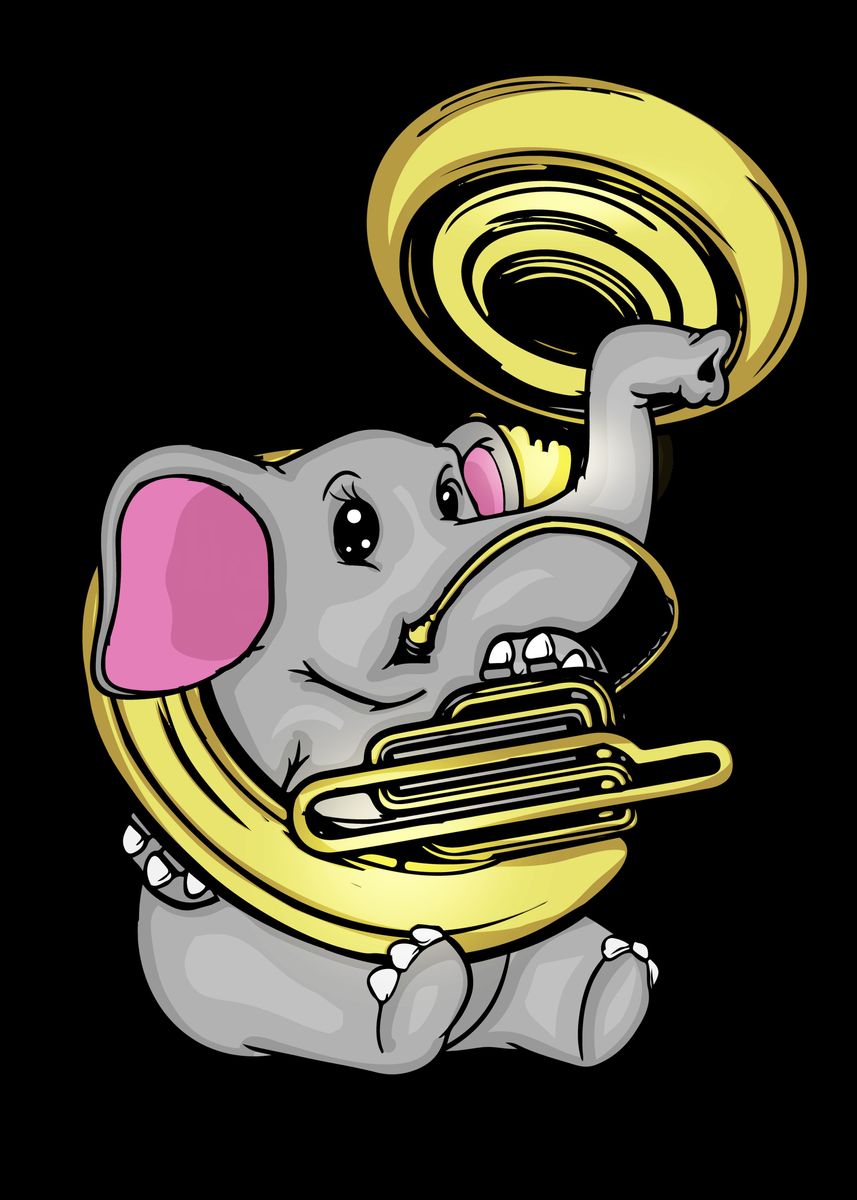 'Elephant Sousaphone Player' Poster, picture, metal print, paint by