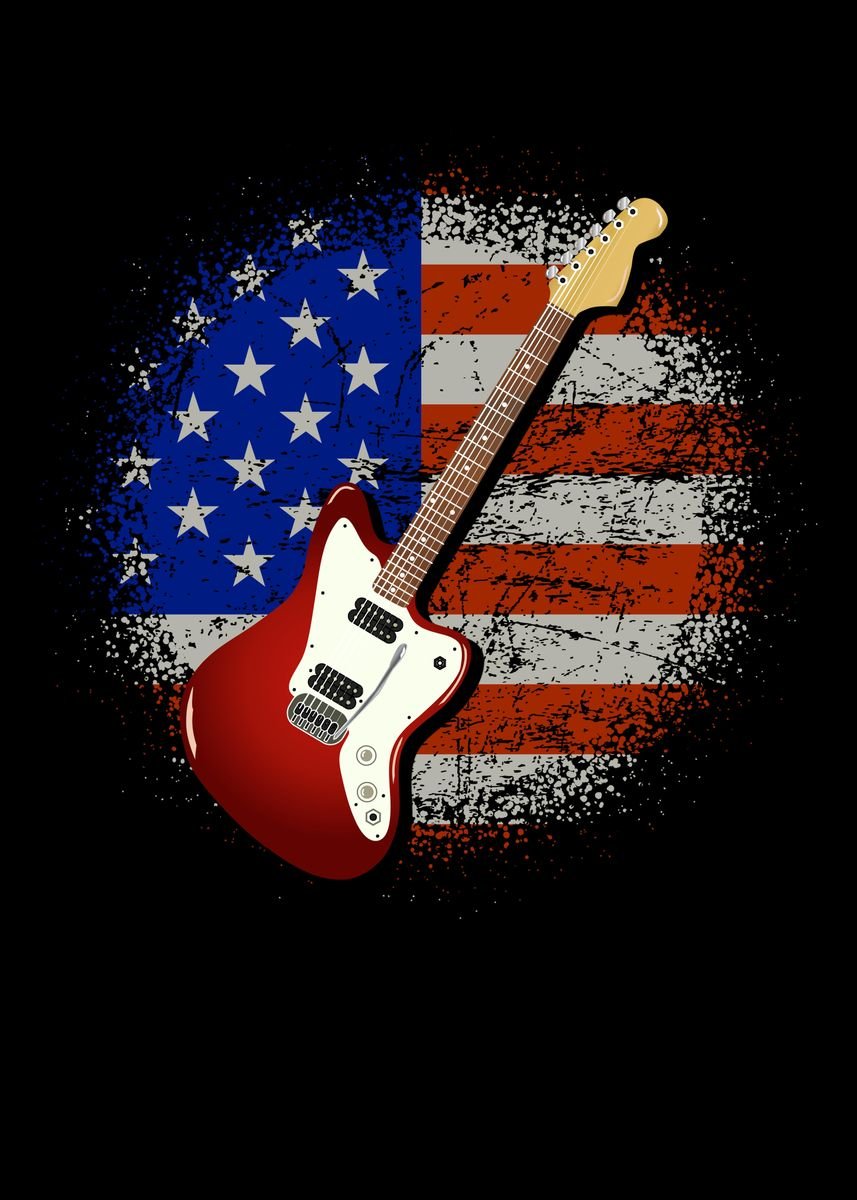 'Vintage Guitar USA Flag' Poster, picture, metal print, paint by ZS C O ...