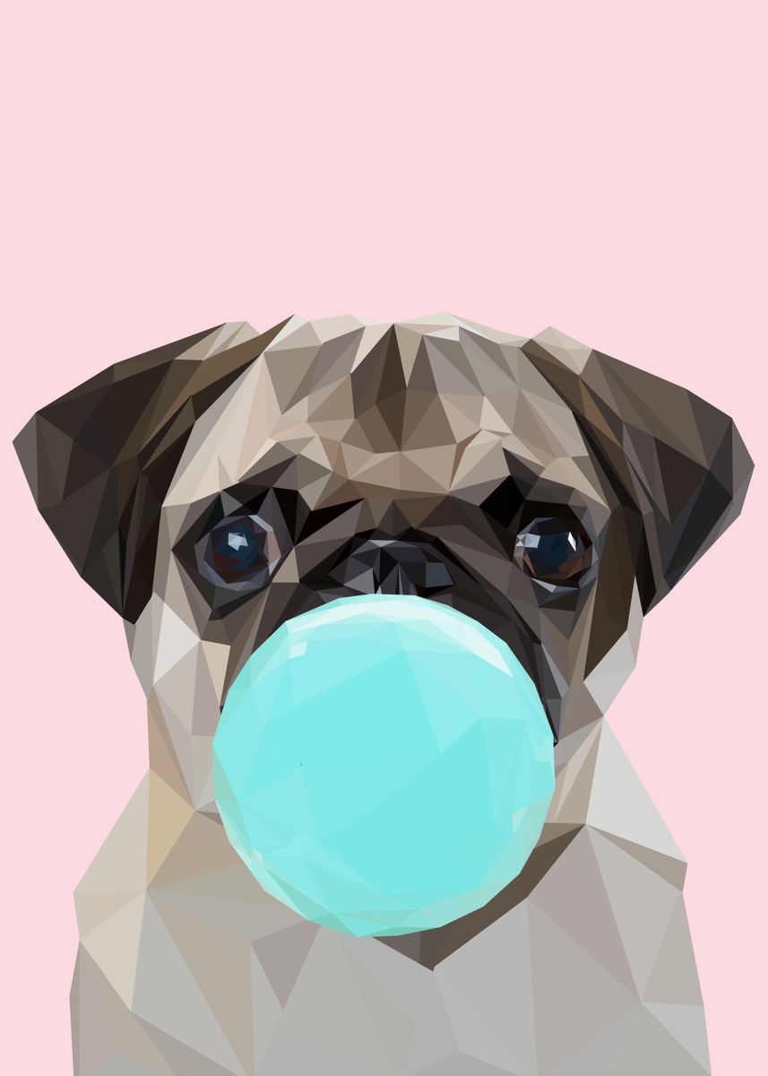 ‘cute dog bubble gum animal’ Poster by Lowpoly Posters | Displate