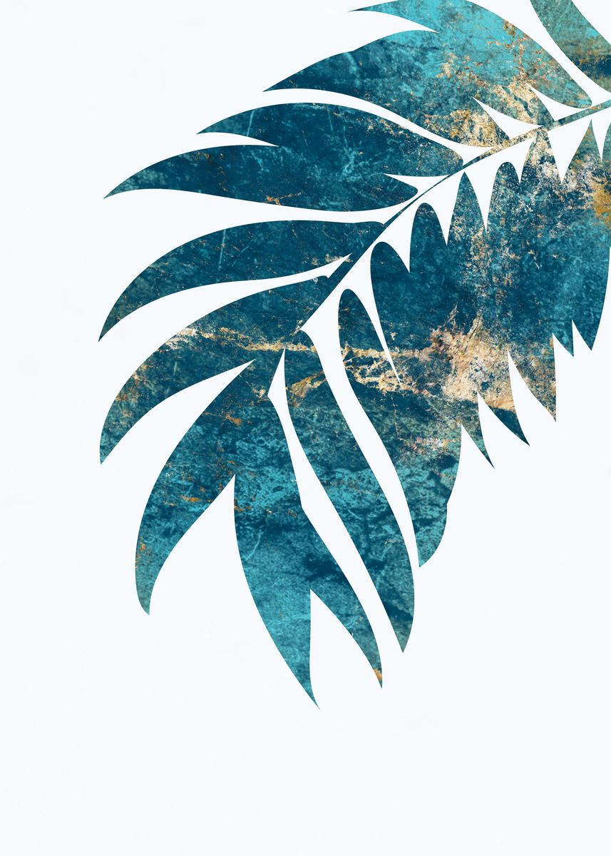 'Metallic Blue Palm Leaf' Poster by Sarah Manovski Displate