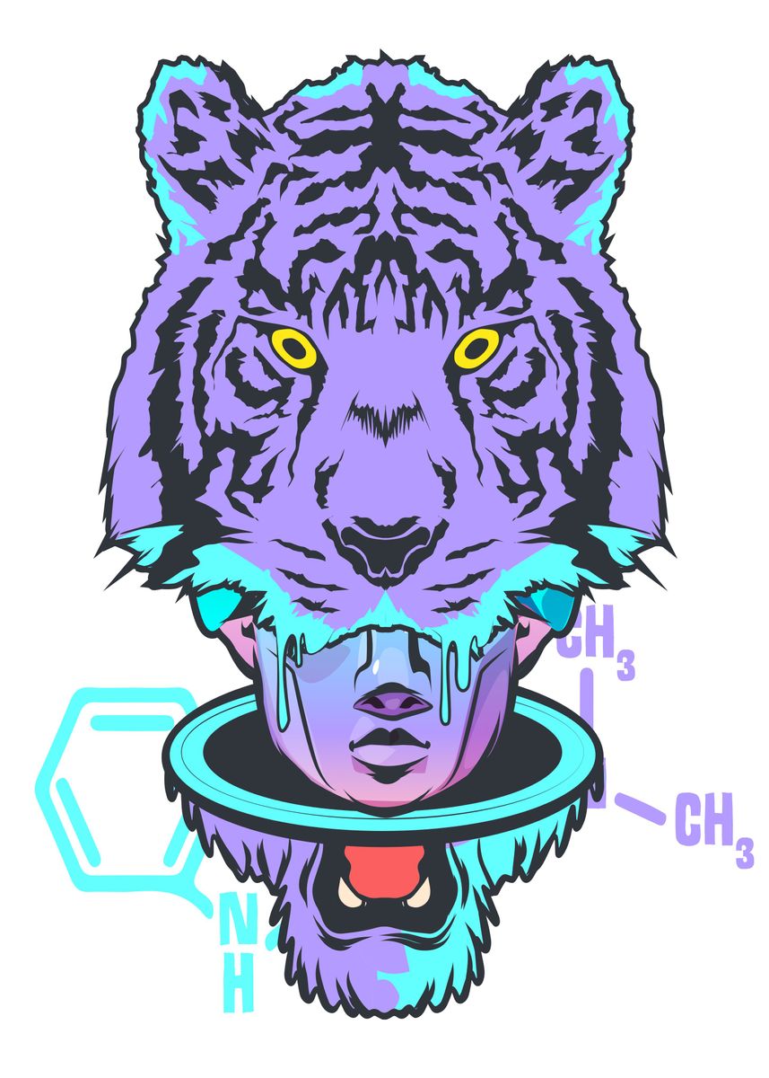 'Psychedelic Tiger' Poster, picture, metal print, paint by QQnicorn