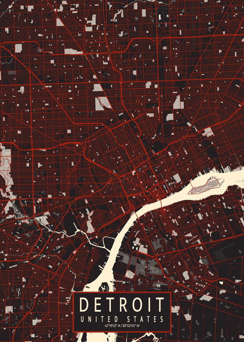'Detroit City Map Vector' Poster, picture, metal print, paint by deMAP ...