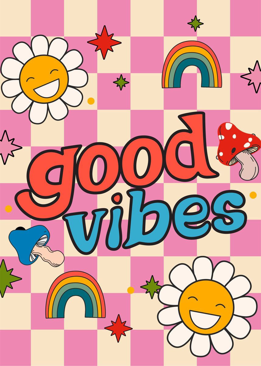 Groovy Pink Good Vibes' Poster, picture, metal print, paint by EDM Project