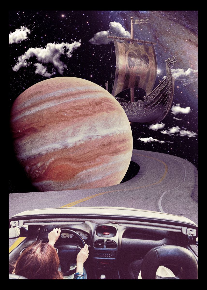 'Driving On Saturns Rings' Poster, picture, metal print, paint by Jon