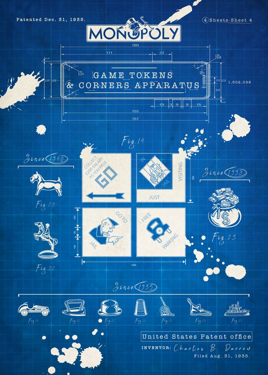 'Tokens &amp; Corners Blueprint' Poster, picture, metal print, paint by ...
