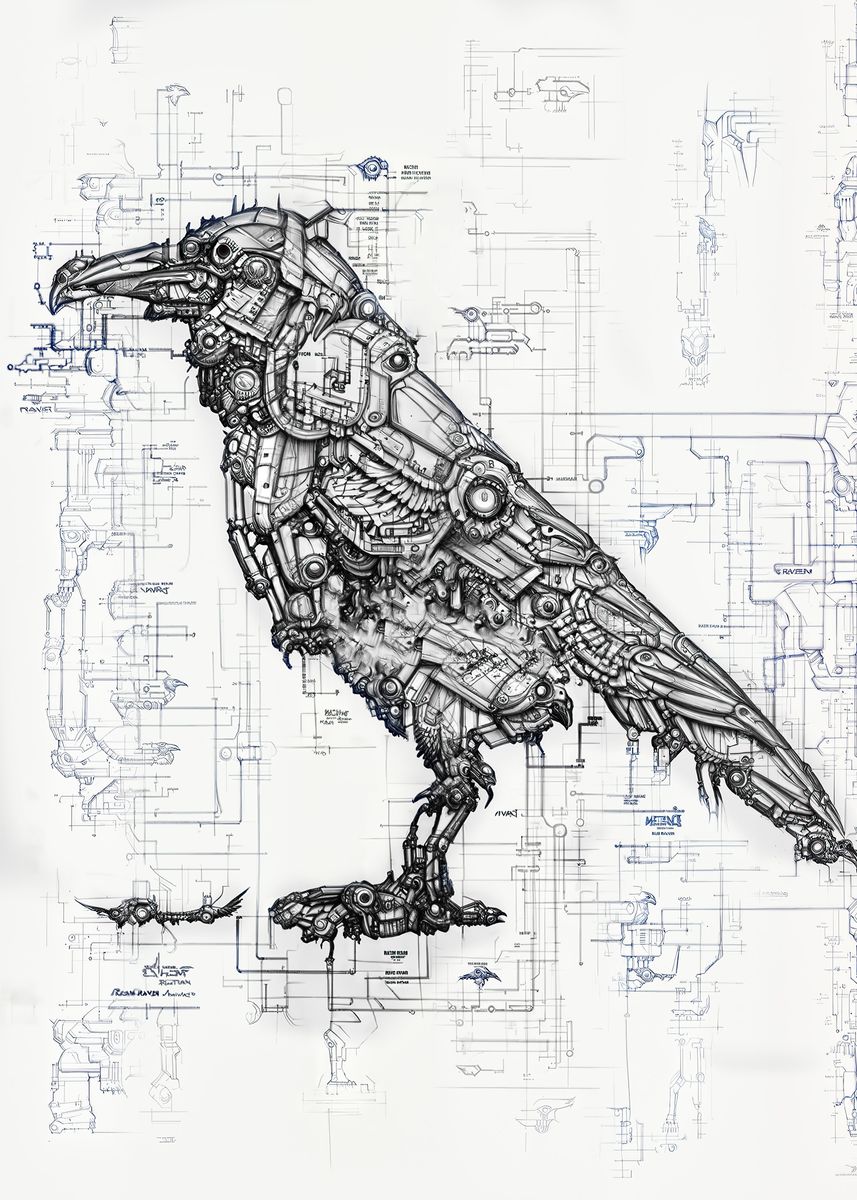 'Raven Schematic' Poster, picture, metal print, paint by Machine ...