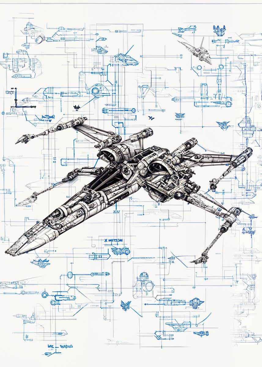'Xwing Schematic' Poster, picture, metal print, paint by Machine