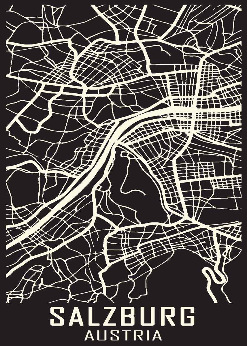 'Salzburg Austria City Map' Poster by HildaWarren Studio | Displate