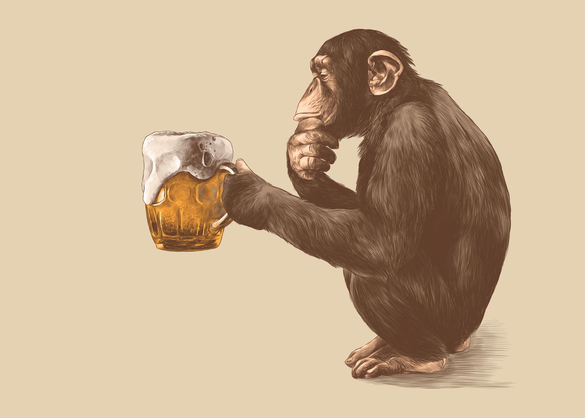 ‘Monkey Drink Beer’ Poster by dkDesign | Displate