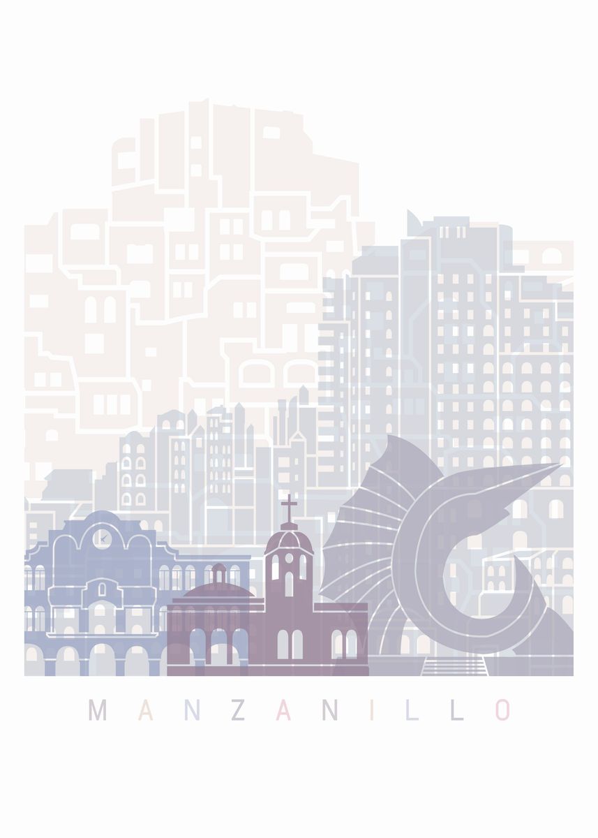 'Manzanillo skyline poster' Poster, picture, metal print, paint by ...