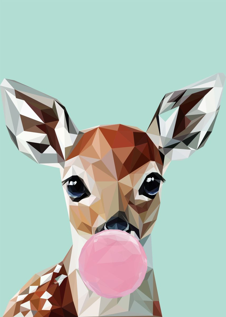 cute baby fawn' Poster, picture, metal print, paint by Lowpoly