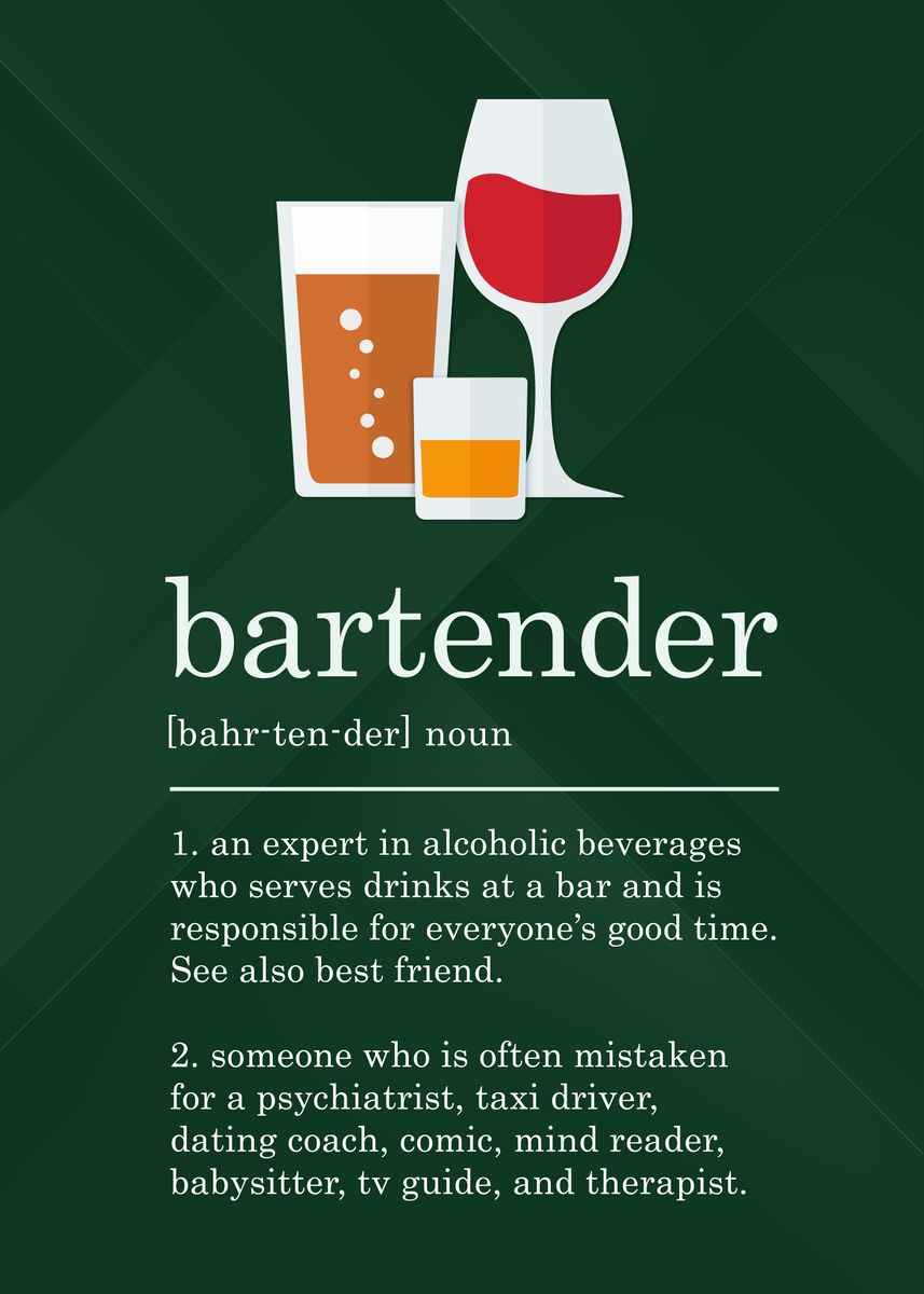 'Funny Bartender Definition' Poster, picture, metal print, paint by