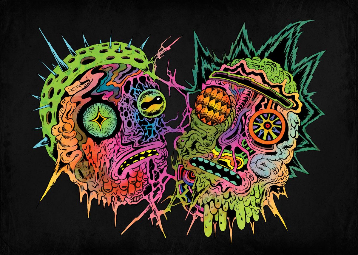 'Psychedelic Heads' Poster by Rick and Morty Displate