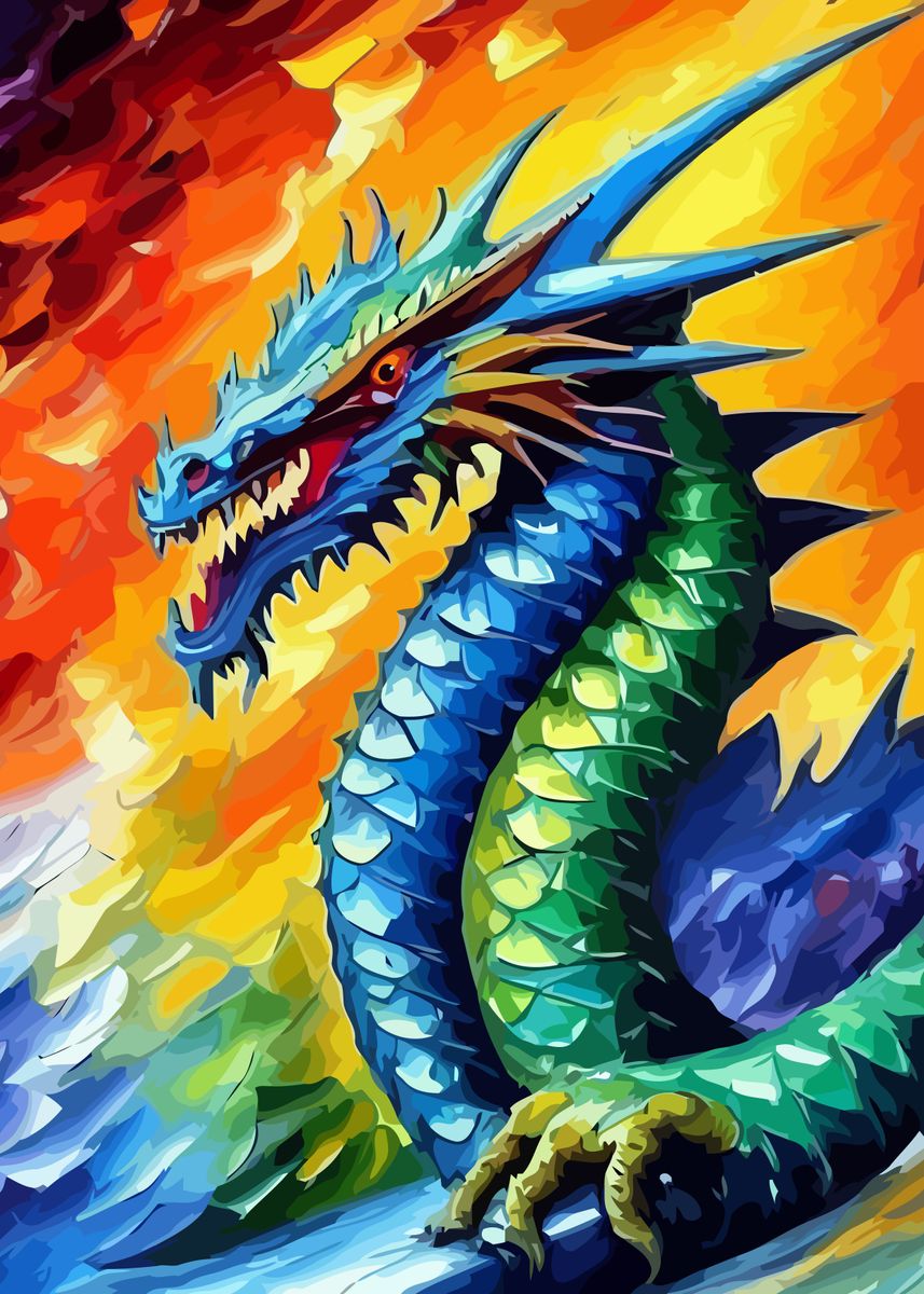 'Colorful Dragon' Poster, picture, metal print, paint by Prawny | Displate