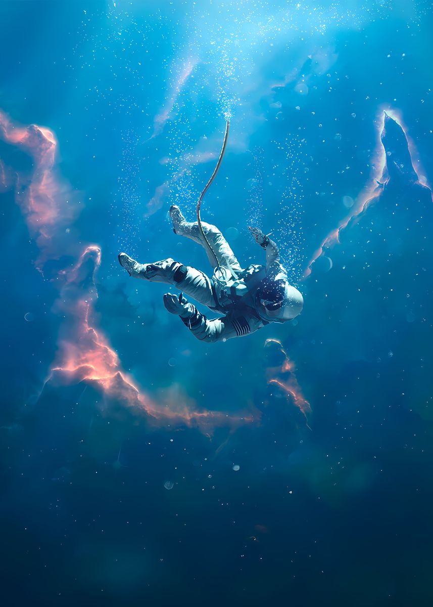 'Astronaut Fall From Sky' Poster, picture, metal print, paint by