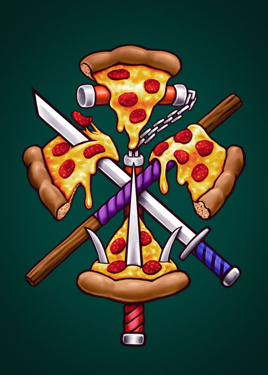 'Ninja Pizza' Poster by Patrick Zedouard c0y0te7  | Displate