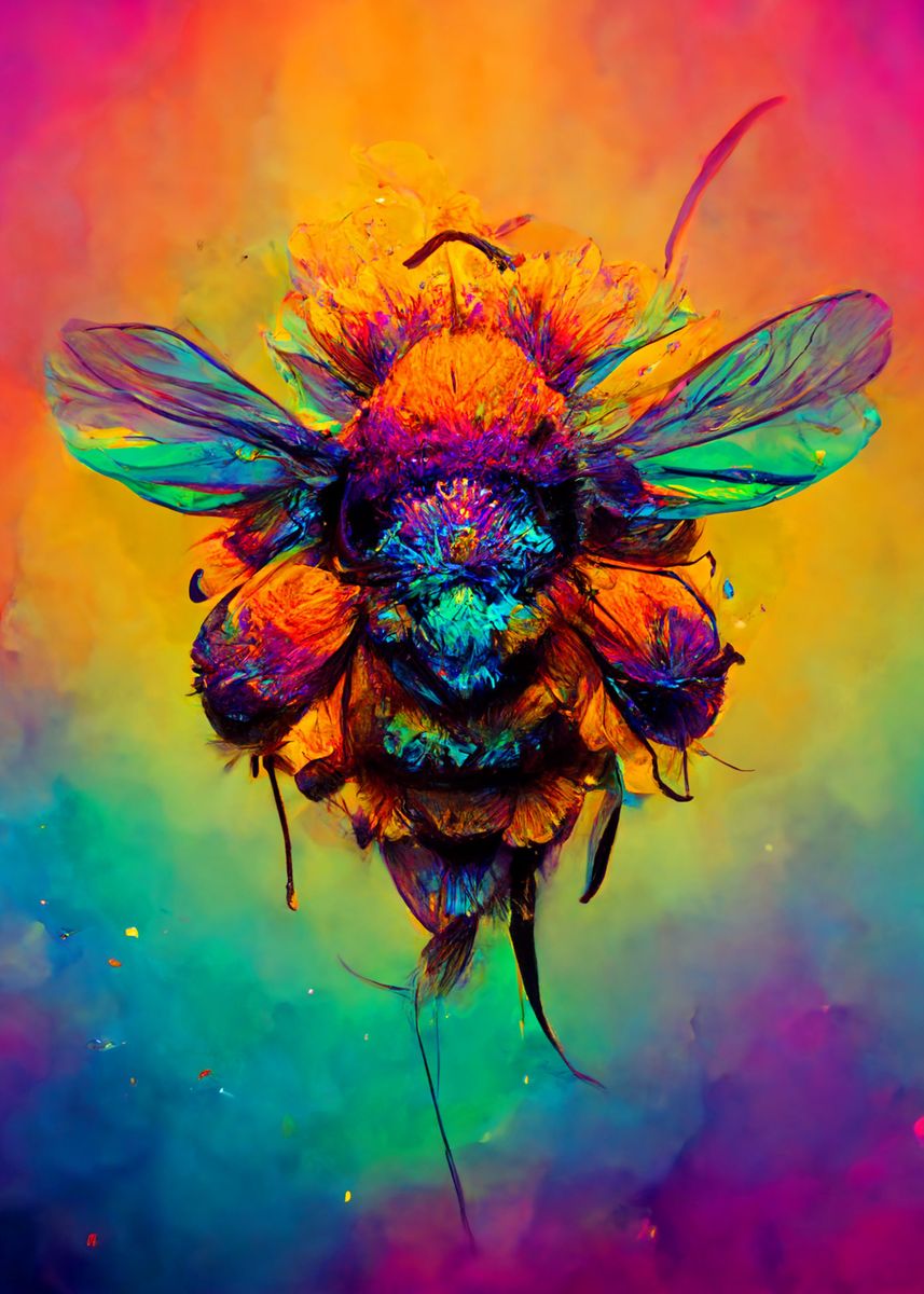 'Rainbow Bee' Poster, picture, metal print, paint by Rhiannon Massaro